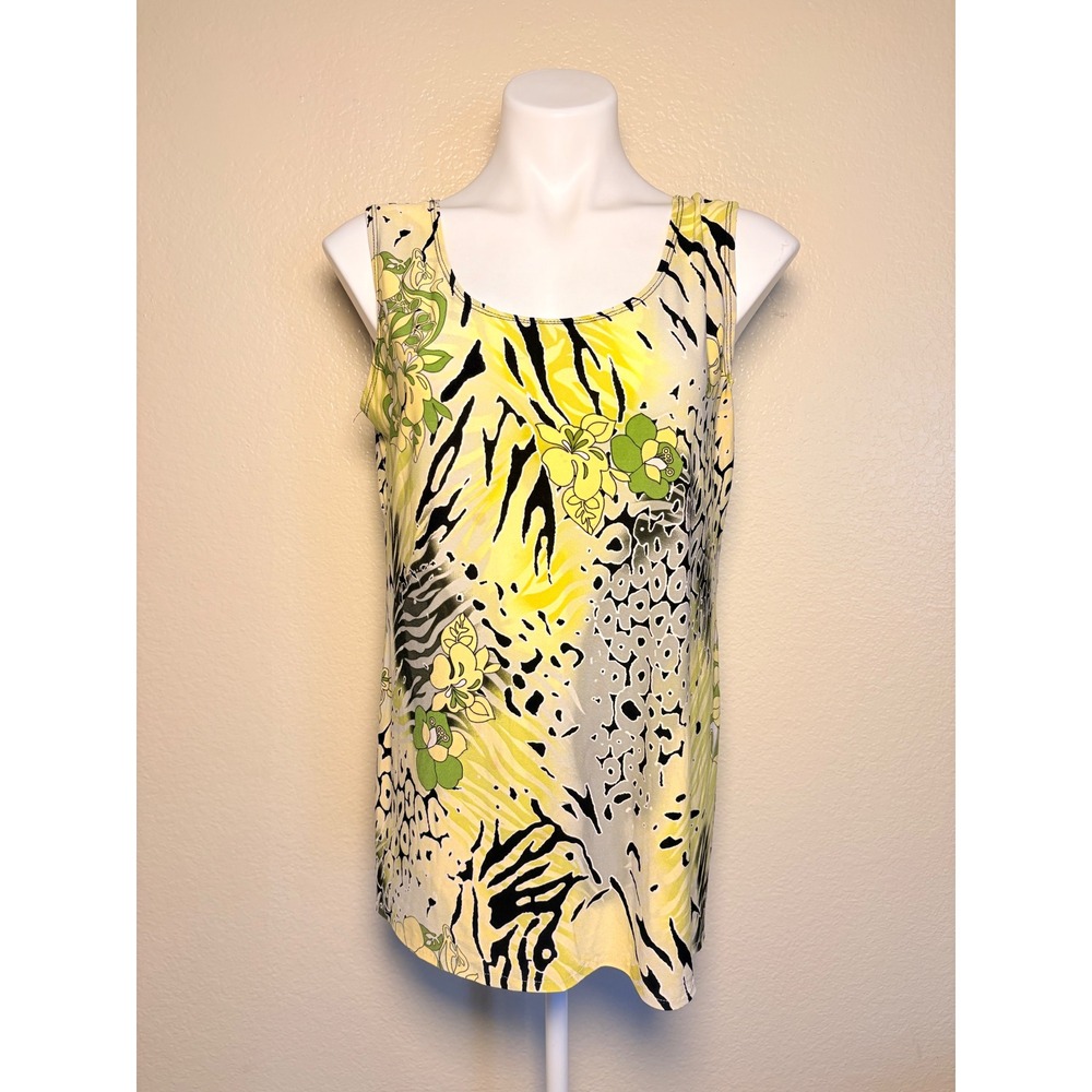 Y2K Islands Animal Print Floral Tank Top Womens Large Zebra Leopard #11